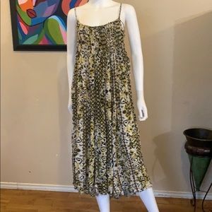 EUC FP ONE Yellow Printed Spaghetti Strap Lace Up Side Patterned 100% Rayon Midi